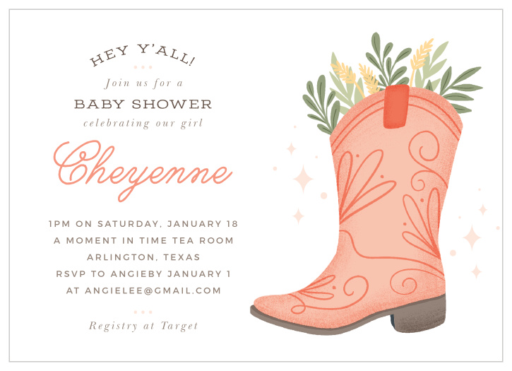 Host the perfect "cowgirl" themed baby shower with this western themed baby shower invitation.