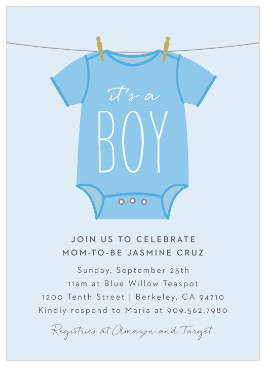 Boy Onesie Clothesline Baby Shower Thank You Cards By Basic Invite