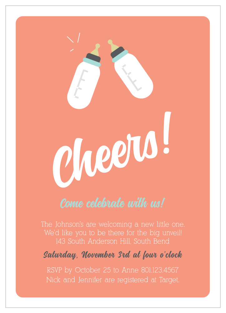 Download Cheers Bottles Baby Shower Invitations by Basic Invite