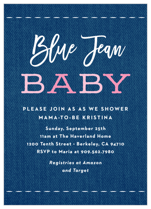 denim baby shower invitations - match your color & style free!