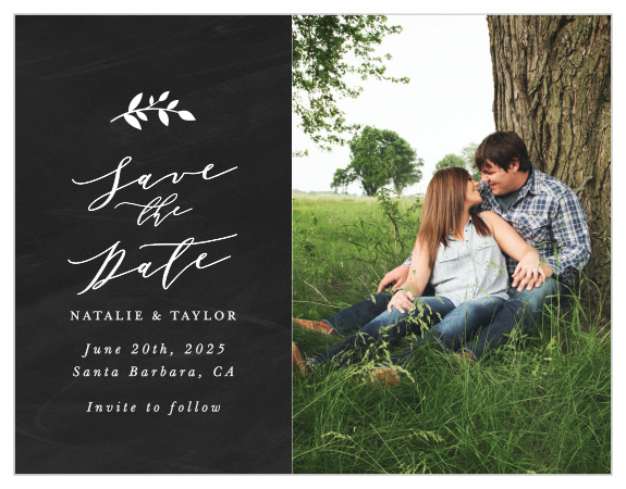 Our Chalkboard Art Save the Date Cards are sure to have family and friends rushing to their calendars to pencil in your wedding!