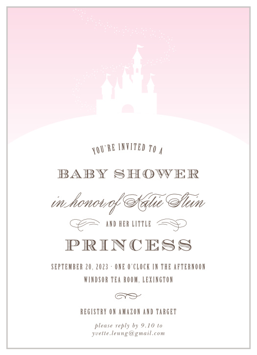 Surround yourself with close friends and family to celebrate the little one on the way with our Princess Castle Baby Shower Invitation.