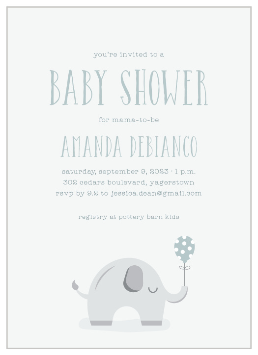 Bring your loved ones together to celebrate your little one on the way with our Polka Dot Elephant Baby Shower Invitations.