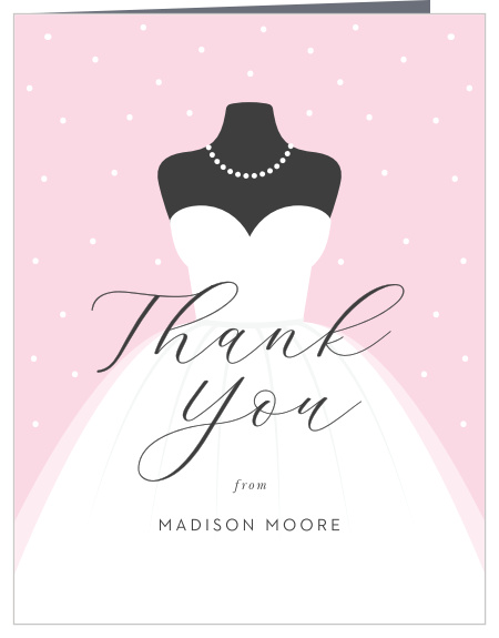 Express appreciation for the support of loved ones on your special day with our Wedding Dress Bridal Shower Thank You Cards. 