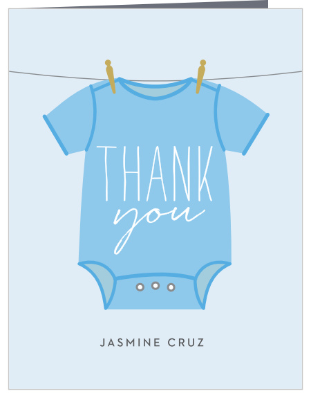 The Boy Onesie Clothesline thank you cards are the perfect way to show gratitude for those who helped welcome your latest addition, while maintaining your theme. 