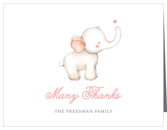 Personalised CHRISTENING/BAPTISM Thank You Cards Baby Elephants/Hearts BOY GIRL 