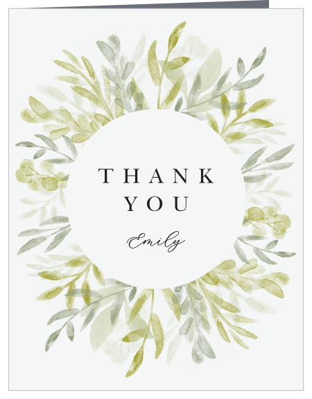 The Nursery Wreath Baby Shower Thank You Card has the most fun green leaves surrounding text that you get to customize! 