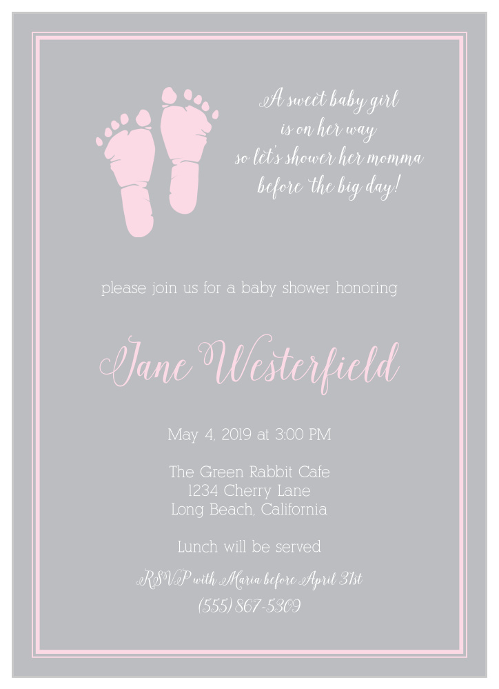 little girl's footprints baby shower invitation
