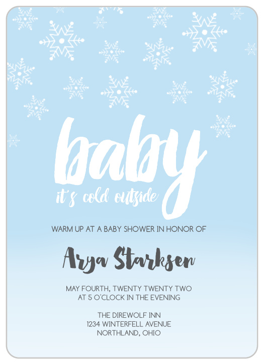 The Snowy Winter Baby Shower Invitations will delight your guests when they lay their eyes on the fun falling snowflakes, and whimsical text. 
