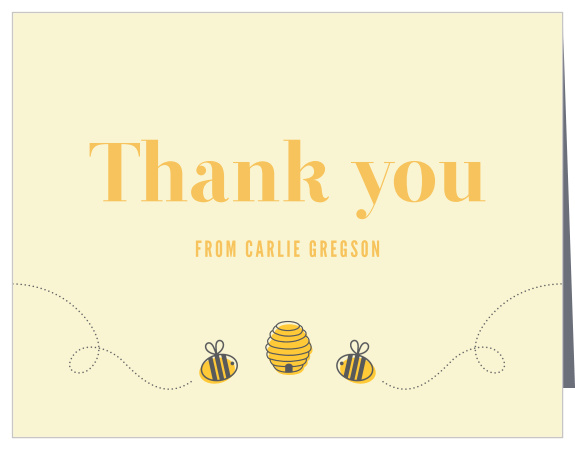 Fun and airy, the What Will It Bee Baby Shower Thank You Card makes for a great way to express your thanks! Customize the fonts, text and colors of this design! 