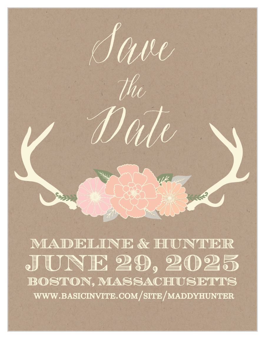 Blooming Antlers Save the Date Cards by Basic Invite