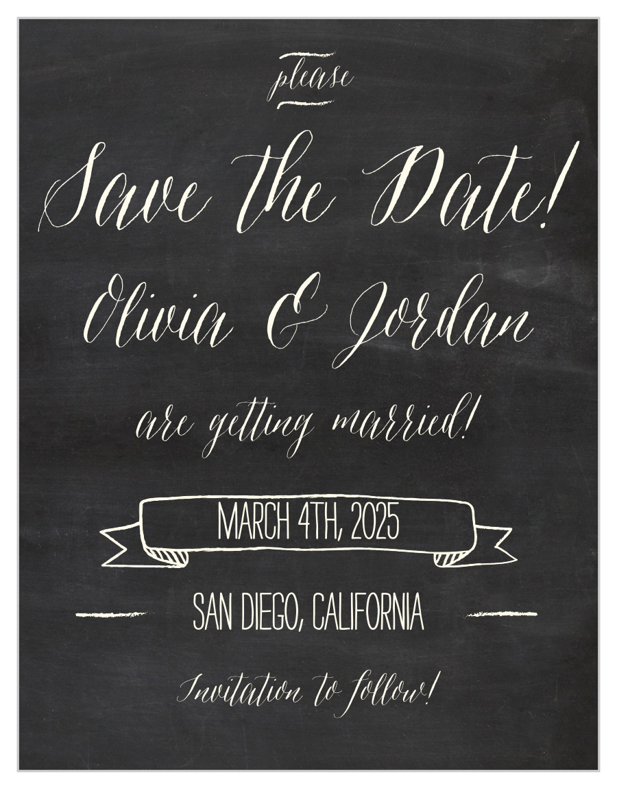 Chalkboard Lettering Save the Date Cards by Basic Invite