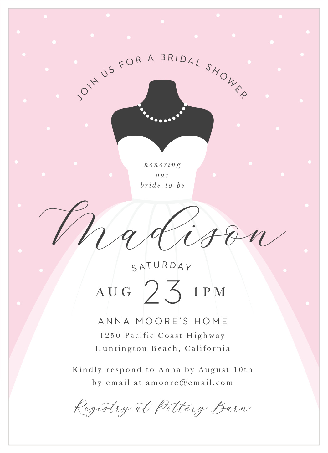 ANY COLORS Printable or Printed Bridal Shower Invitation Wedding Dress Shower Invite Dress on Hanger Flowers Typography