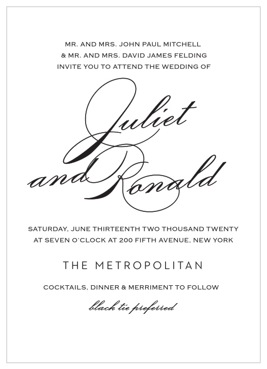 Clean lines and an elegant typeface make the Classic Script Wedding Invitations stand out among announcements.