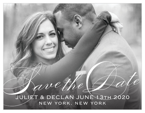 The Classic Script Save The Date is an elegant way to provide your loved ones with all your important information. With its simple and sophisticated text your photo will add the perfect touch to this card. 