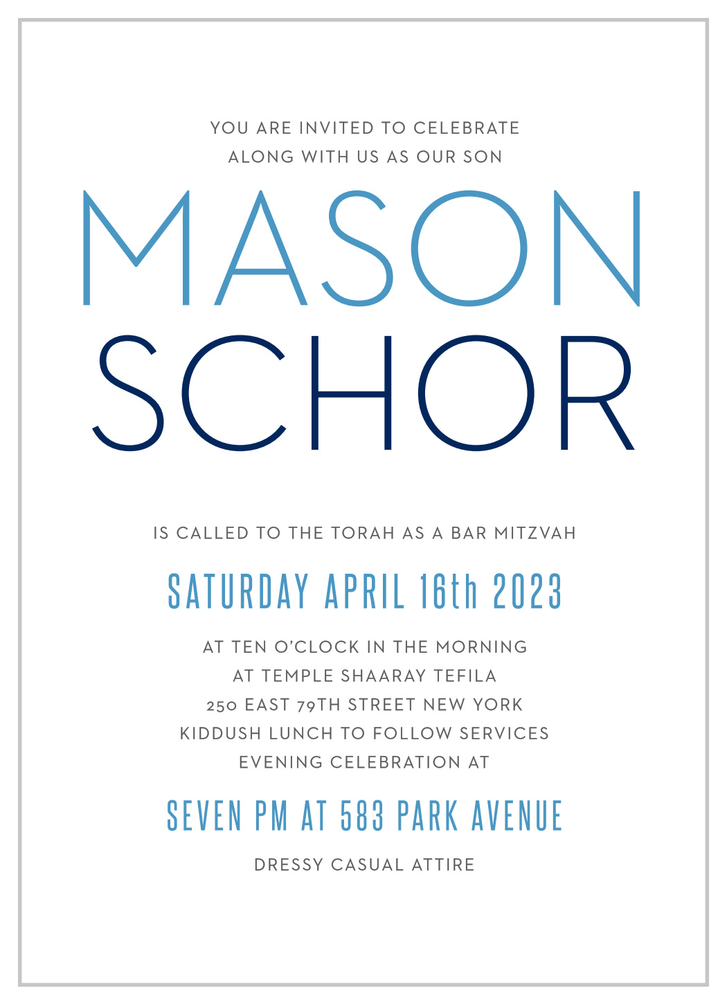 Colorful Names Bar Mitzvah Invitations from Basic Invite