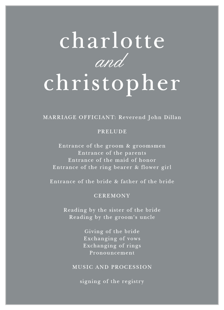 Sophisticated Typography Wedding Program