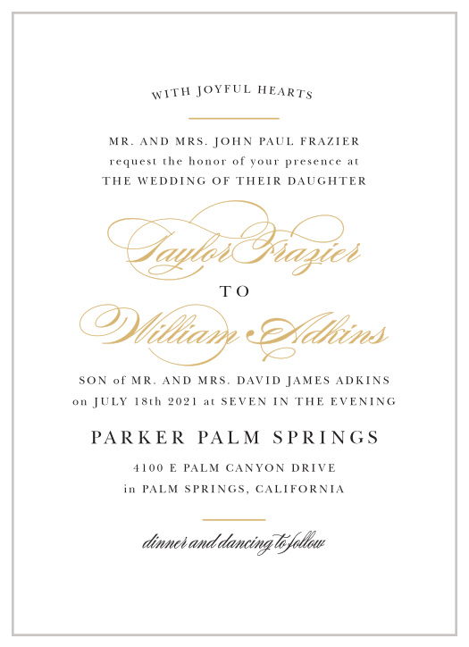 1 Sample Wedding Evening Invitation Invite Classic Vintage Regency Heart 