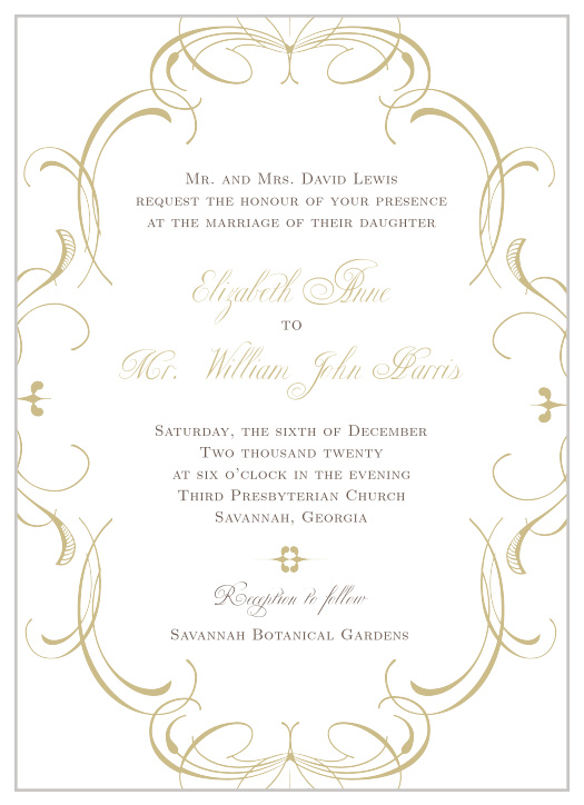 Our Flourish Charm Foil is an elegant and formal wedding invitation.