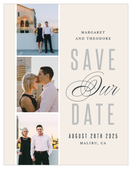 Announce your big news while showing off your engagement photos, using our Traditionally Formal Save the Date Cards!