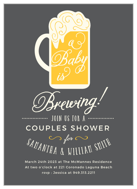Everyone will say "Three cheers for baby!" when they receive the bubbly and fun Baby Brewing Baby Shower Invitations. 