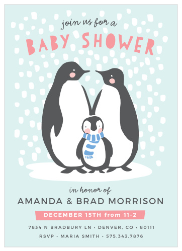 The Penguin Winter Baby Shower Invitations are sure to get everyone in the mood for the winter season! 