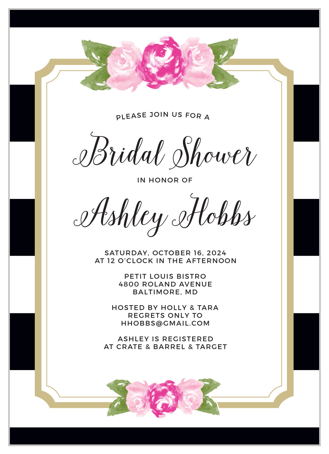 Floral stripe bridal shower invitations by basic invites