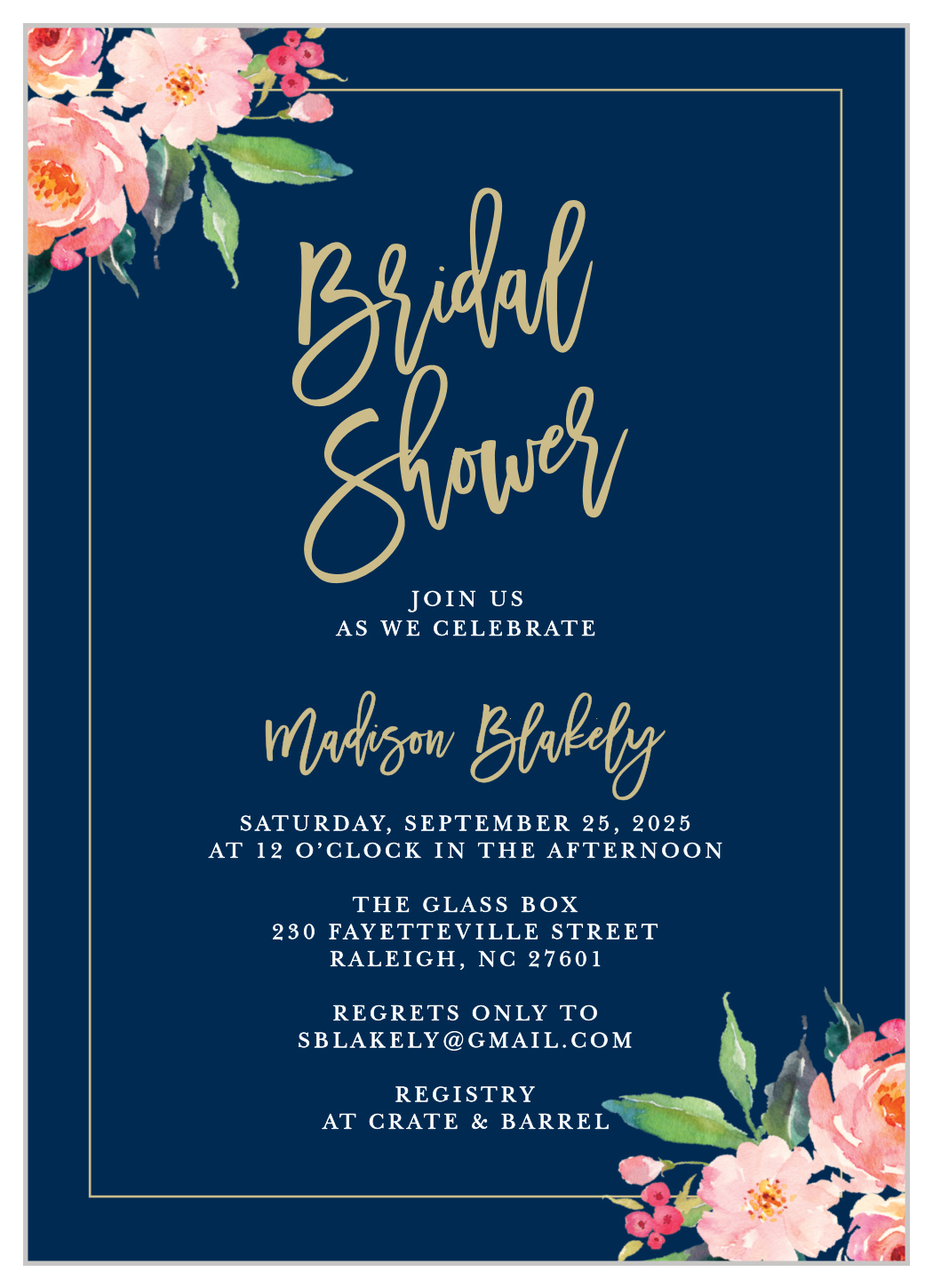 Bridal Invitation Blue and White Bridal Shower Invitation Monogram Shower Invitation Blue and Gold Invitation Customized Invitation