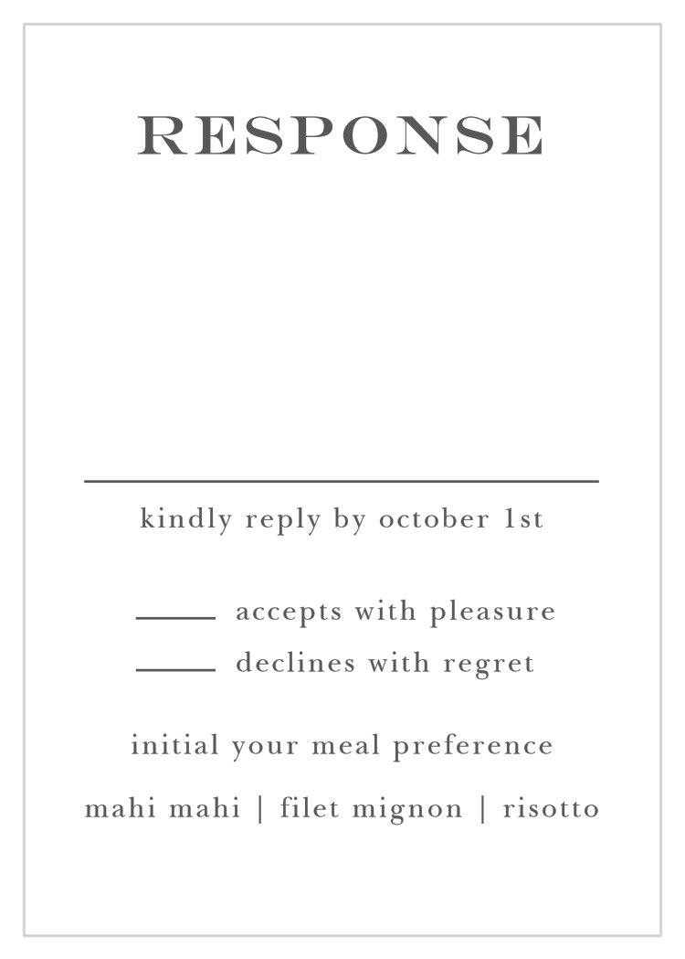 Response Cards with Menu Choices Wording For Wedding Menu Choice Template