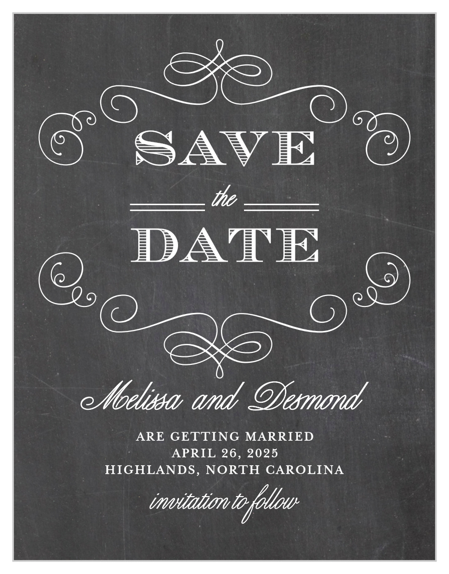 Chalkboard White Personalized Wedding Save The Date Cards