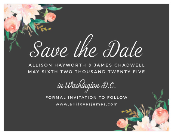 Watercolor flowers frame your announcement on the Blossoming Love Save-the-Date Cards.