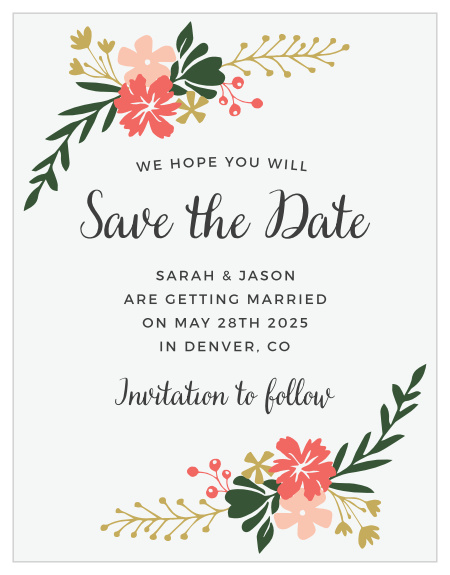 Vibrant florals decorate the Garden Party Save-the-Date Cards.