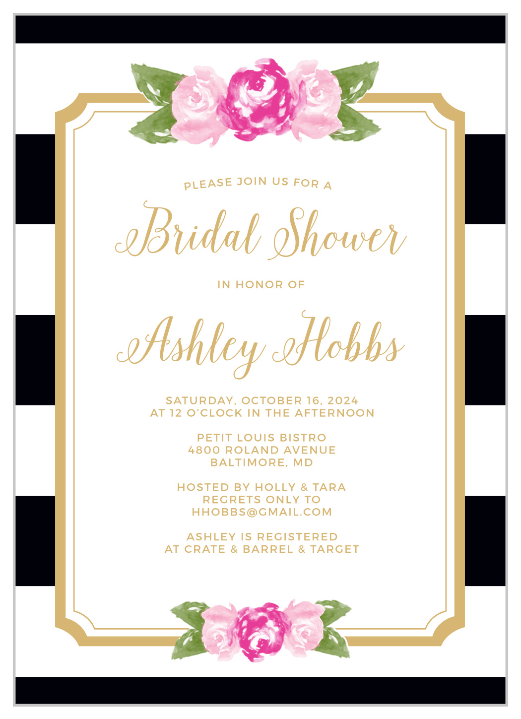 Floral Stripe Foil Bridal Shower Invitations by Basic Invite