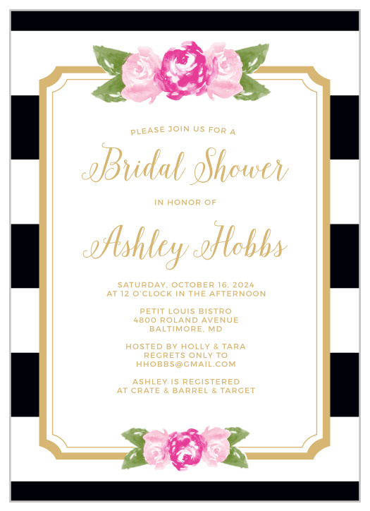 Floral Stripe Bridal Shower Invitations By Basic Invites