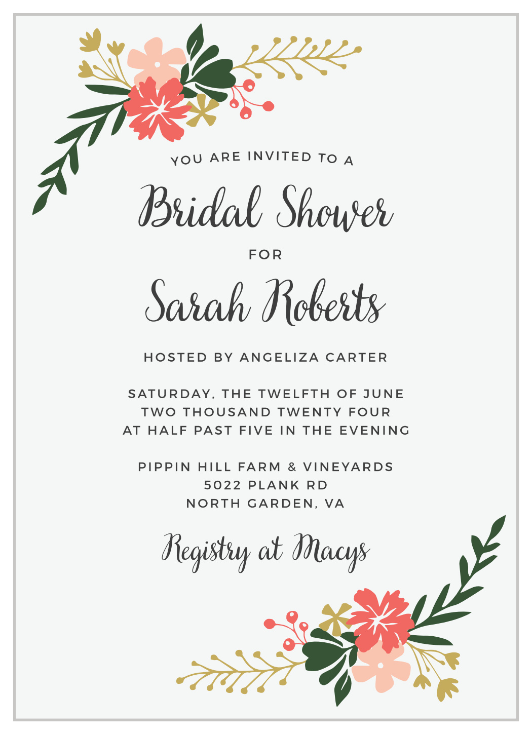 FLORAL BRIDAL SHOWER PARTY INVITATION INVITE PERSONALISED BRIDE FLOWER GOLD 