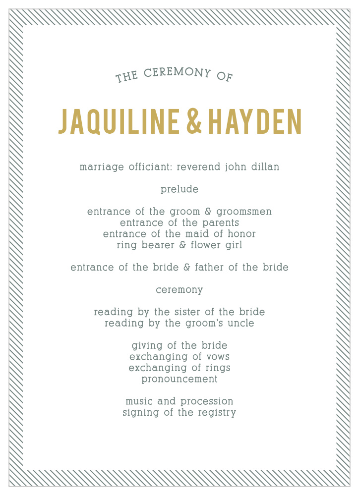 Snappy Slanted Border Wedding Programs By Basic Invite