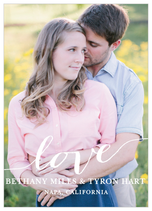 Invite friends and family to celebrate your upcoming wedding with the Love Script Wedding Invitations.