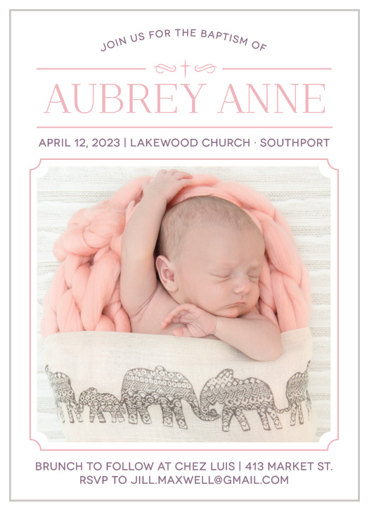 Invite friends and family to celebrate your daughter's baptism with the Classic Cross Girl Baptism Invitations. 