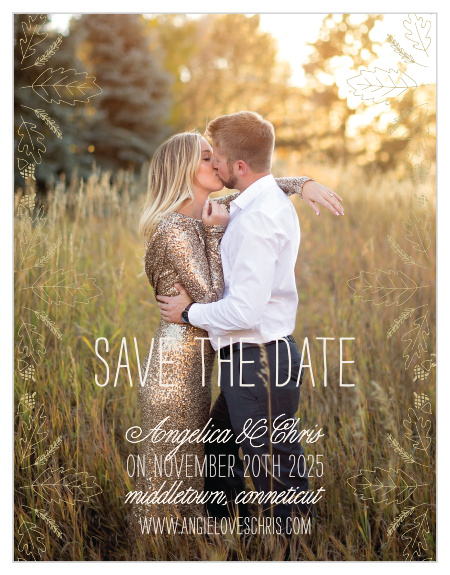 Prepare friends and family for your fall wedding with the Elegant Autumn Save-the-Date Cards. 