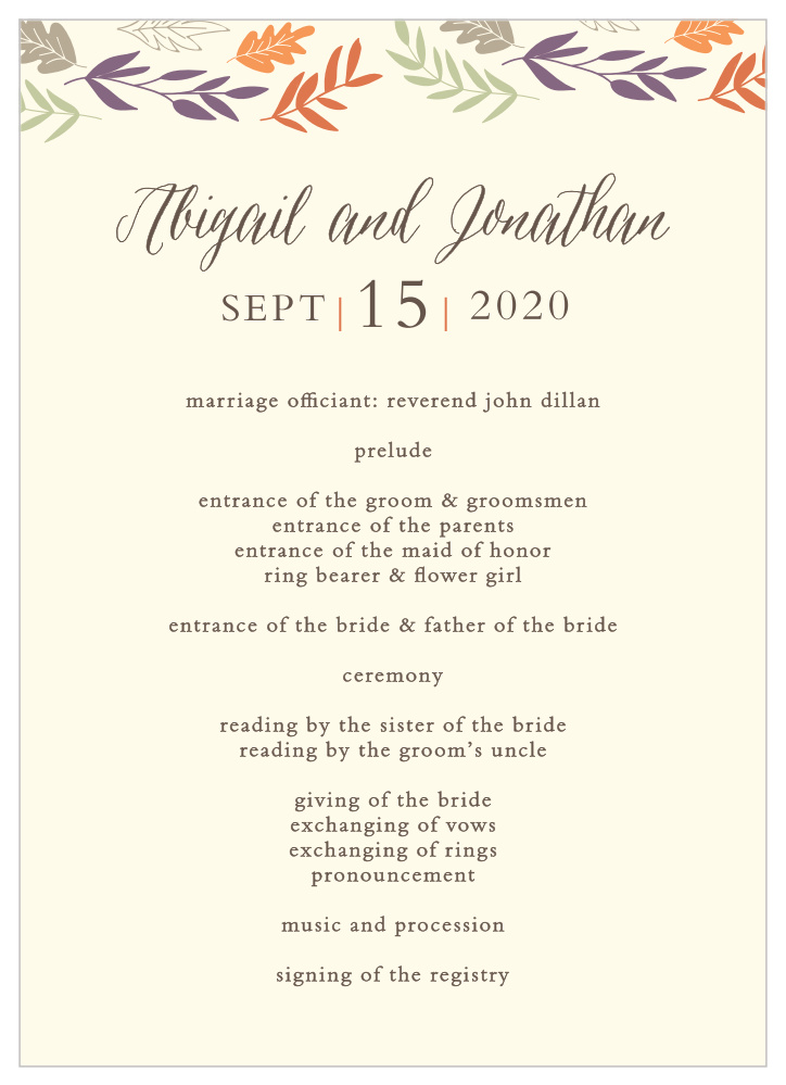 Fall Harvest Wedding Programs By Basic Invite