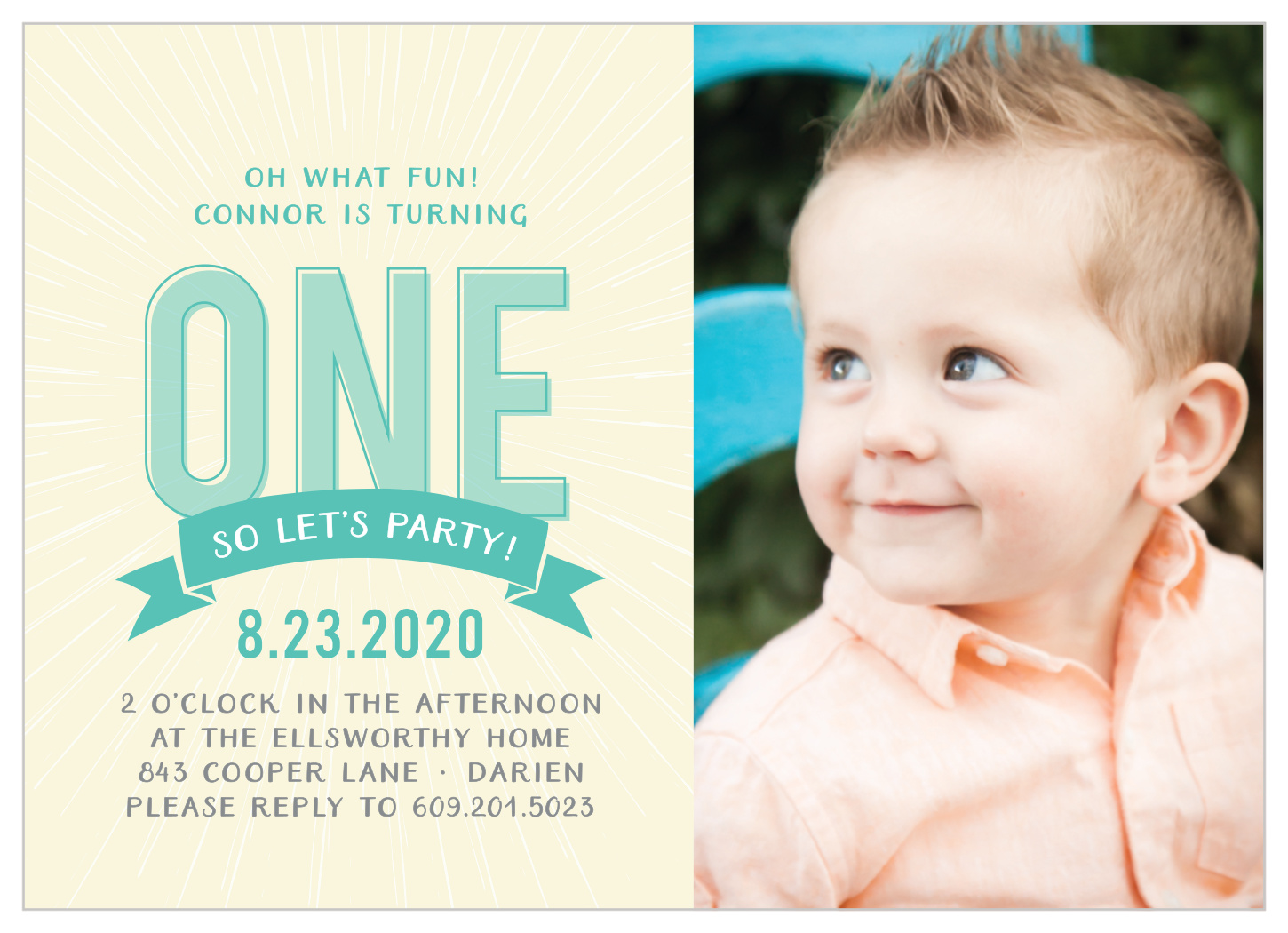 Glowing Little Boy First Birthday Invitations by Basic Invite
