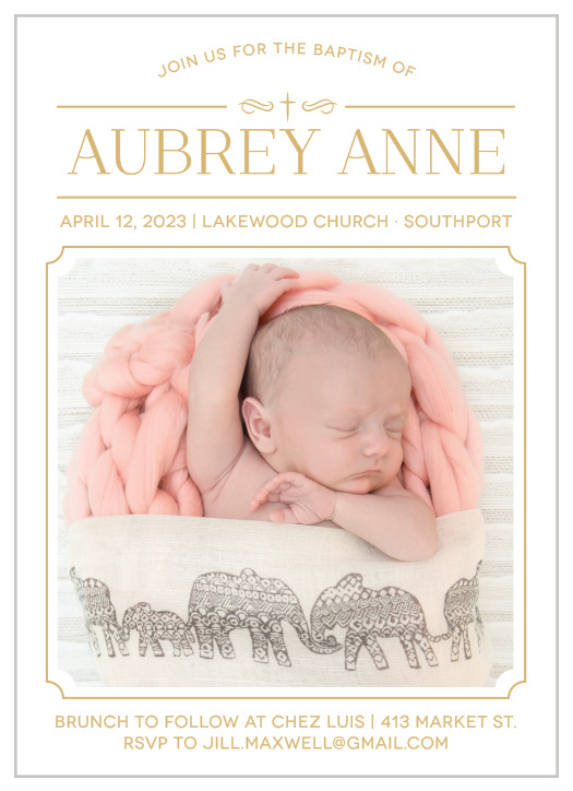 Invite friends and family to celebrate your daughter's baptism with the Classic Cross Foil Girl Baptism Invitations.