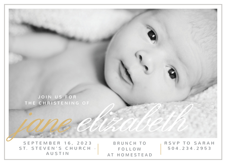 Create chic invitations for your child's baptism with La Moderne Foil Baptism Invitations. 