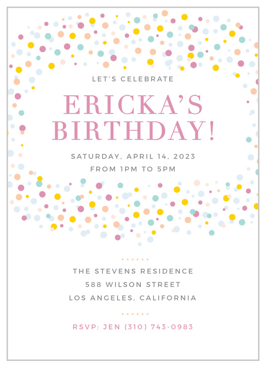 Polka Dot Birthday Invitations - Match Your Color & Style Free!