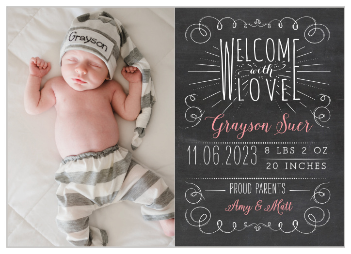 Share a photo of your new bundle of joy with the Chalkboard Love Baby Announcements.