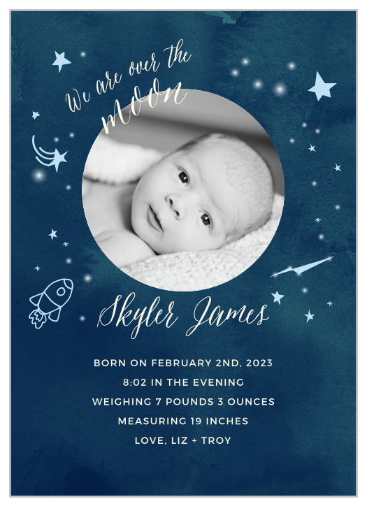 Show off your little star with the Twinkle Twinkle Birth Announcements. 