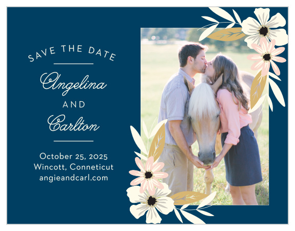 Frame your engagement photo with the fetching florals of the Rustic Blooms Foil Save-the-Date Cards. 