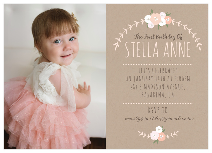 Celebrate your little flower's big day with the Floral Kraft First Birthday Invitations from the Love Vs Design Collection at Basic Invite. 