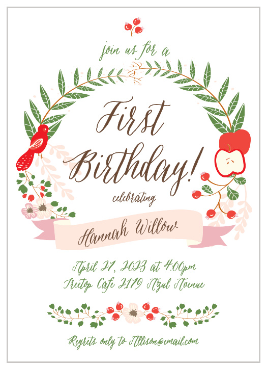 Invite friends and family to celebrate your baby's big day with the Whimsical Forest First Birthday Invitations from the Love Vs Design Collection at Basic Invite. 