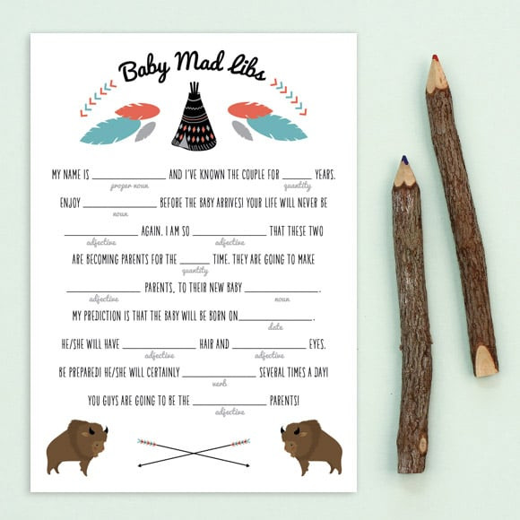 Baby Mad Libs With Teepee By Basic Invite